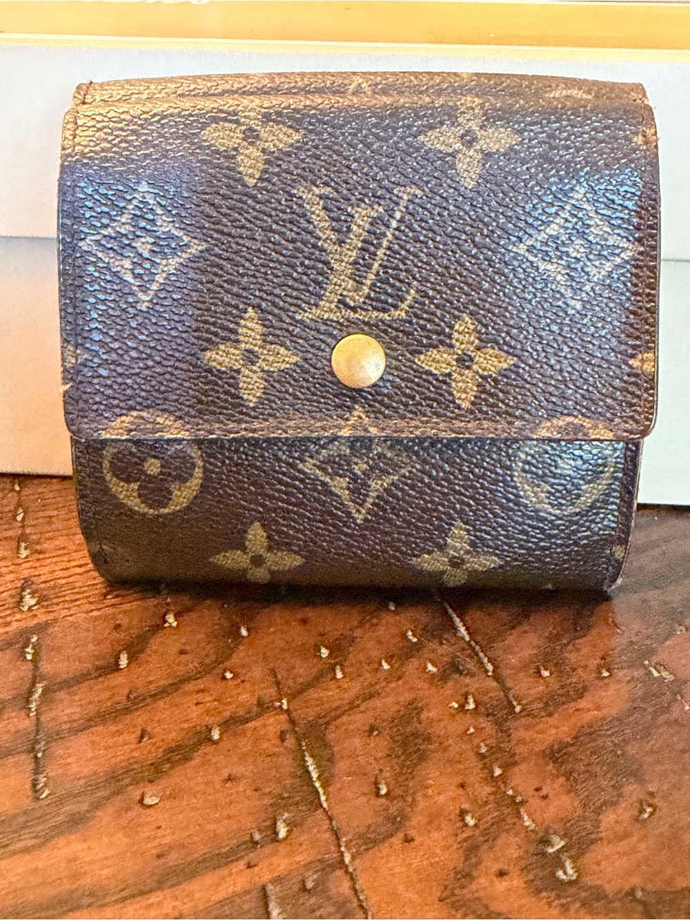 Louis Vuitton Monogram Compact Elise Canvas Card Holder in Brown and Gold